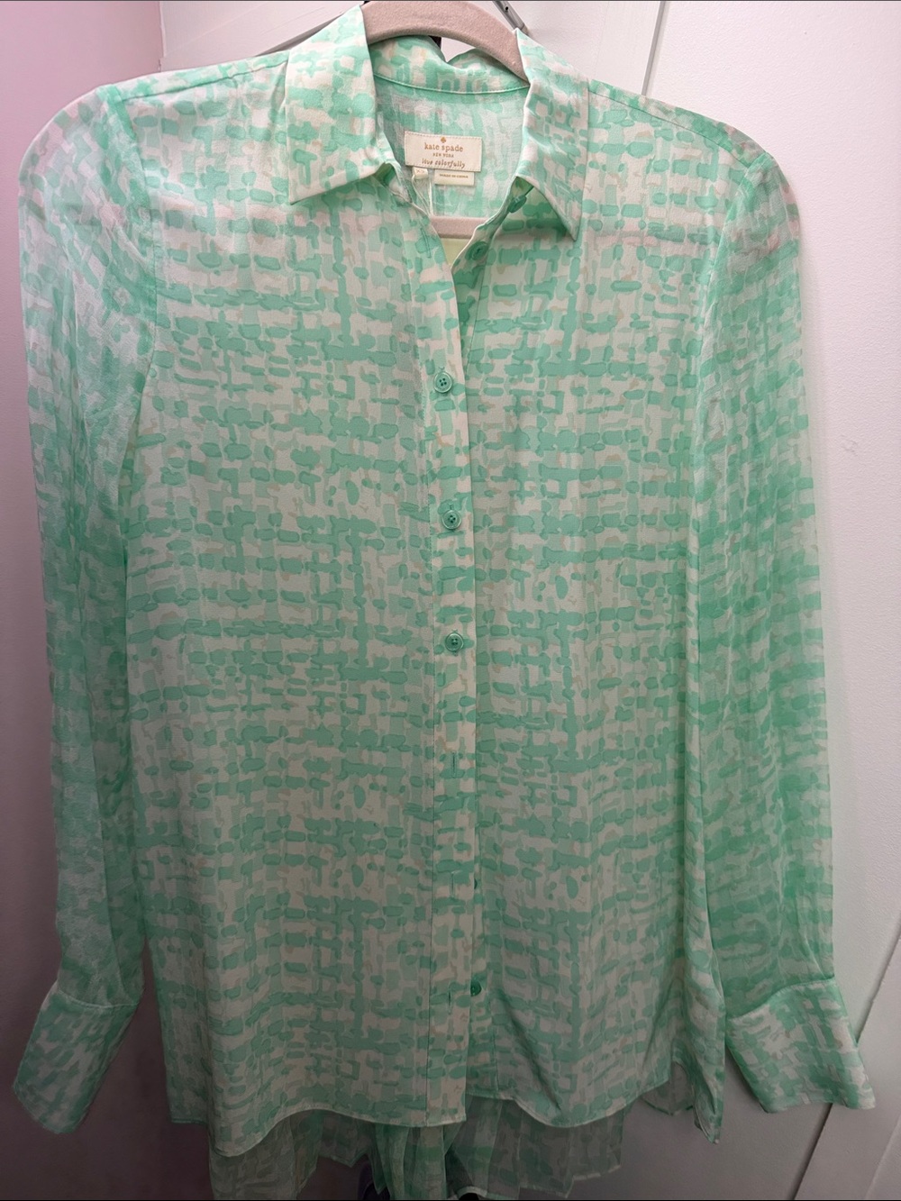kate spade mint green and white printed button-down shirt